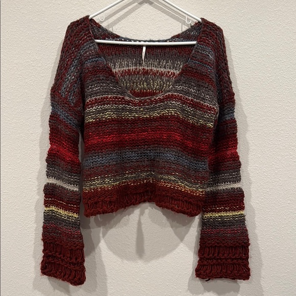 Free People Sweaters - Free People Red and Gray Crew Neck Sweater Cozy Knit